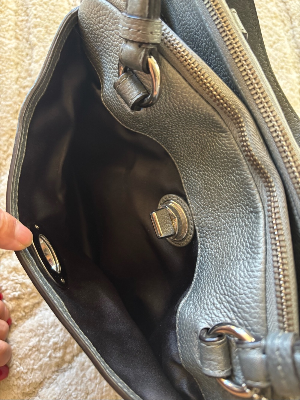 Coach Pebbled Leather Turnlock Shoulder Bag in Metallic Gray - Picture 6 of 13